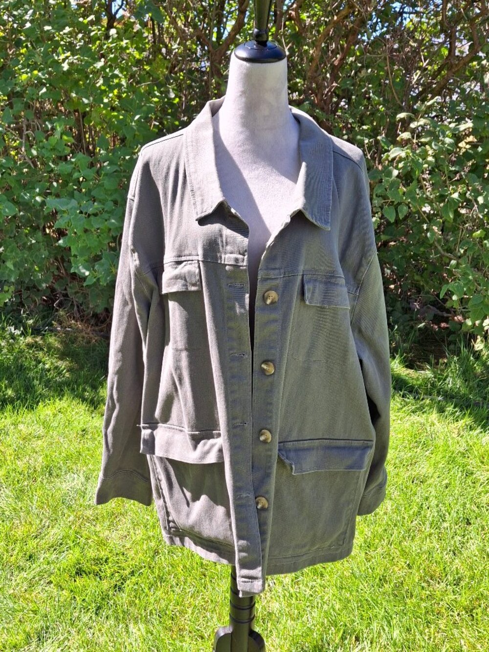 Women's Oversized Olive Drab Denim Utility Jacket Size 3X